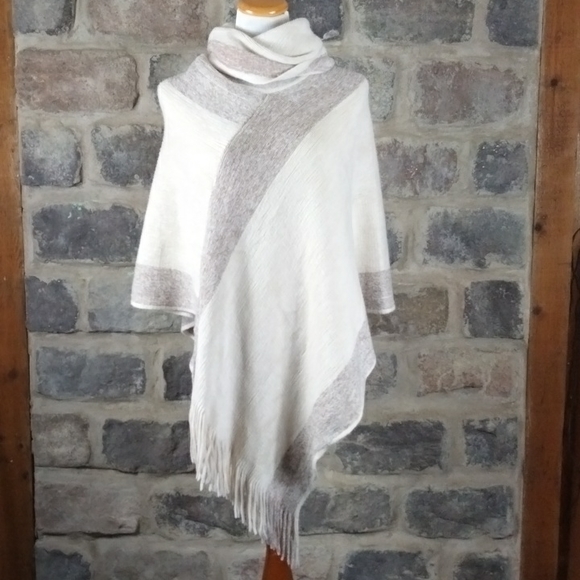 None Sweaters - Shawl Cape one size gold metallic stripes fringe